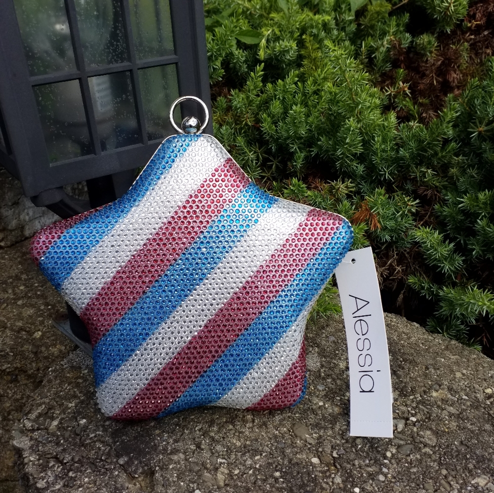 STARS & STRIPES Alessia Crystal Red Silver Blue Patriotic Purse.  New!!